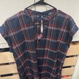Express Plaid Navy and Red Blouse